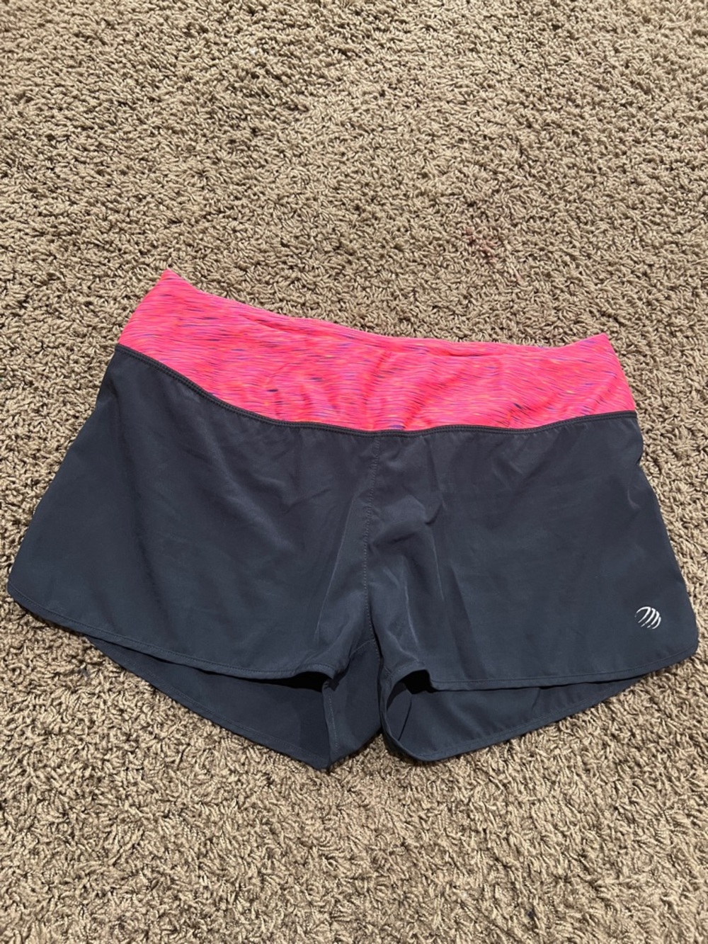 MPG Navy Lined Athletic Shorts with Pink Waistband